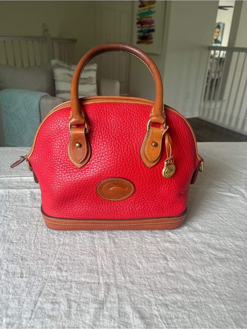 Vintage Dooney & Bourke Red Pebbled Leather Dome Satchel MADE IN THE USA